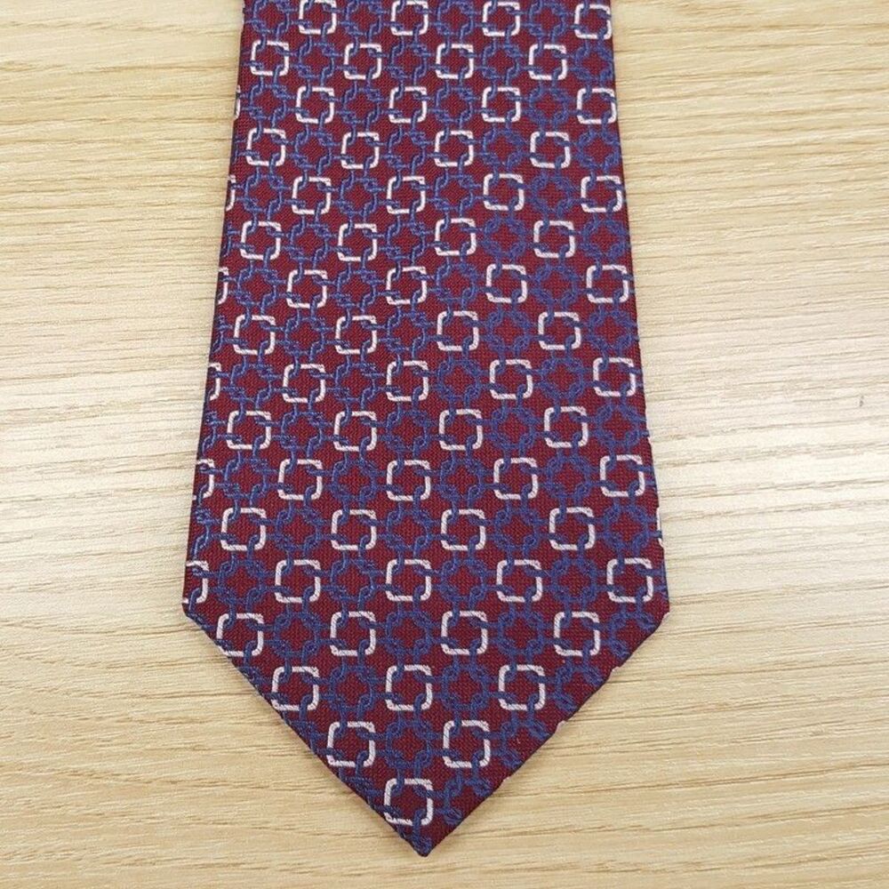 BLOOMINGDALES MENS STORE Neck Tie Burgundy Geometric Square Link 100% Silk